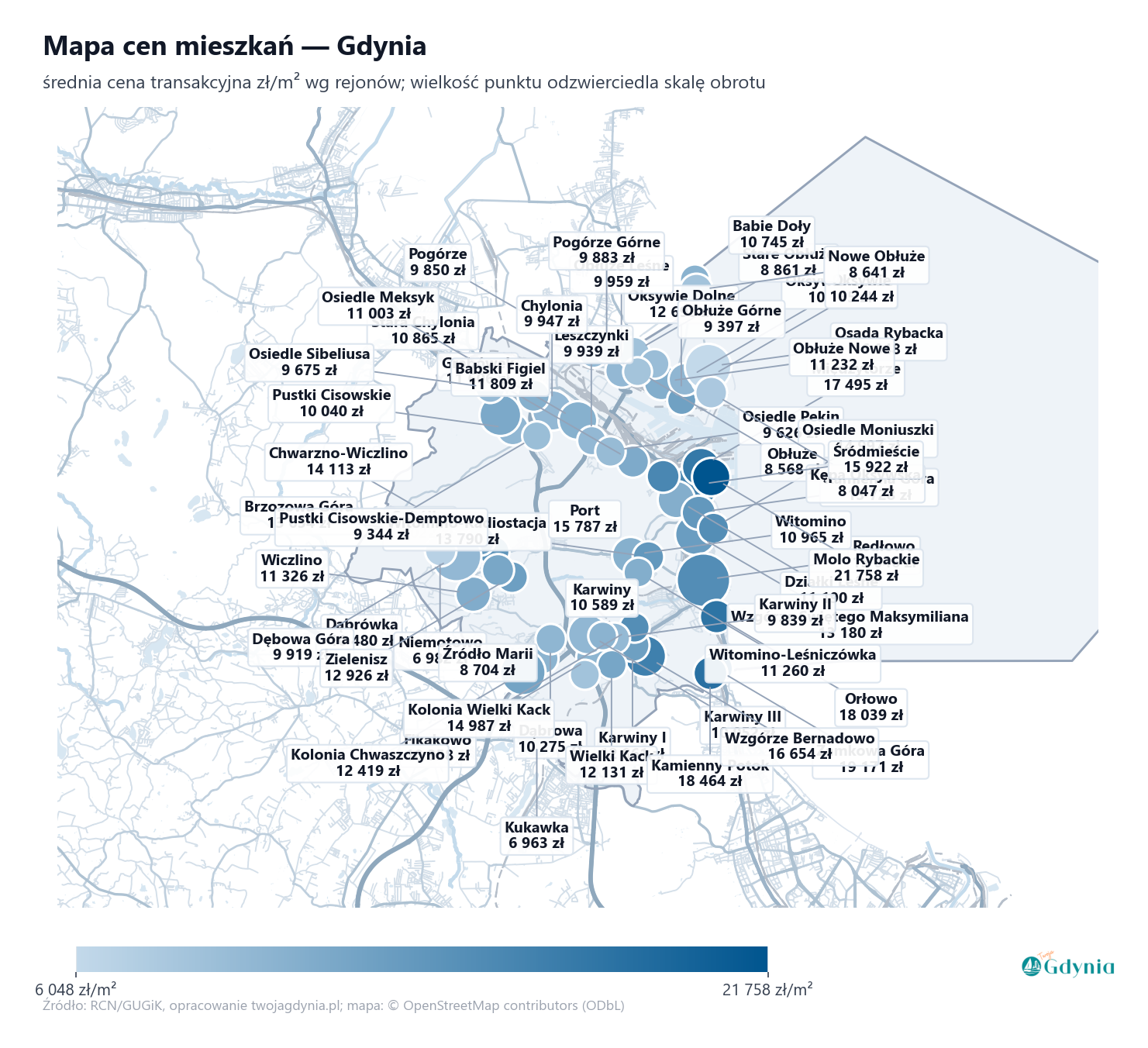 Mapa cen mieszkań - Gdynia