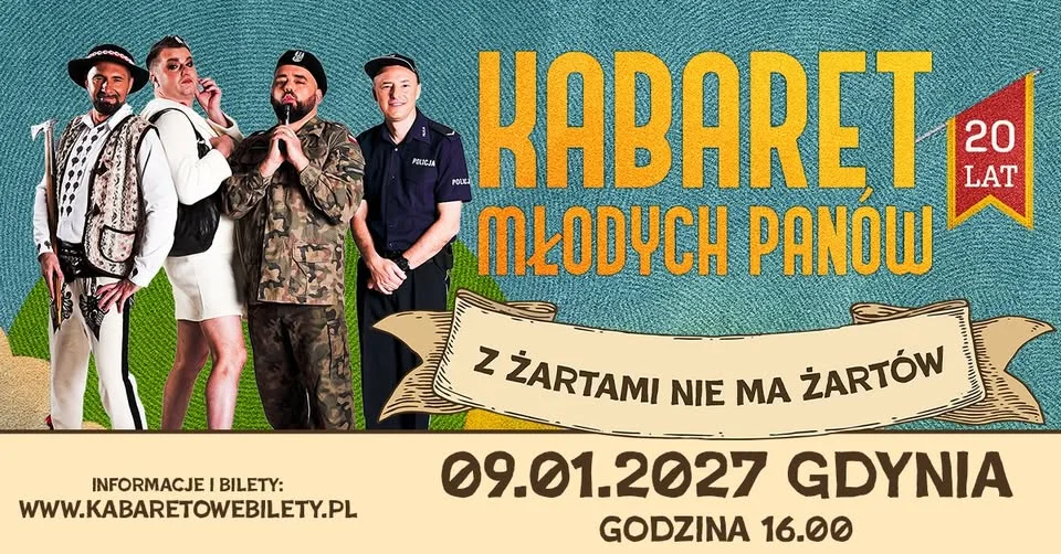 Grafika promocyjna wydarzenia Kabaret Młodych Panów – 20-lecie w Gdyni