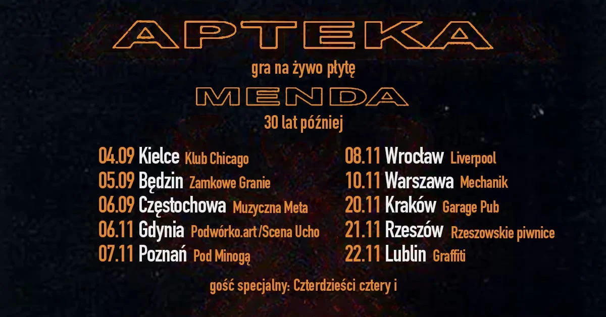 Grafika promocyjna wydarzenia Apteka gra „Mendę” w Gdyni