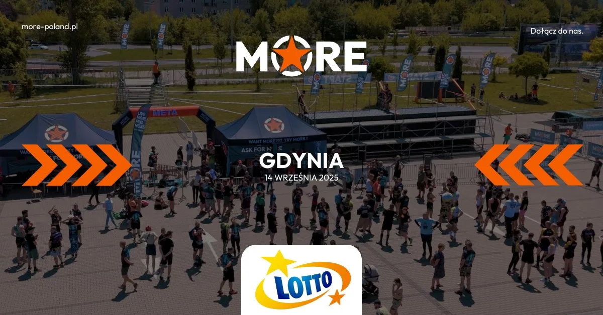 Grafika promocyjna wydarzenia Bieg z przeszkodami MORE w Gdyni – nowa formuła wydarzenia sportowego