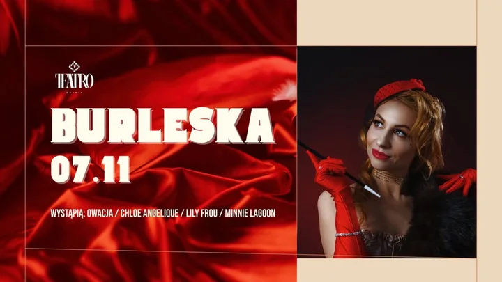 Grafika promocyjna wydarzenia BURLESKA — spektakl burleski w Teatro Gdynia (7 listopada 2025)