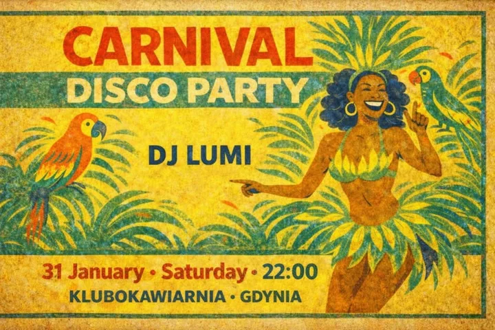 Grafika promocyjna wydarzenia CARNIVAL DISCO PARTY – Gdynia: karnawałowa noc z DJ LUMI