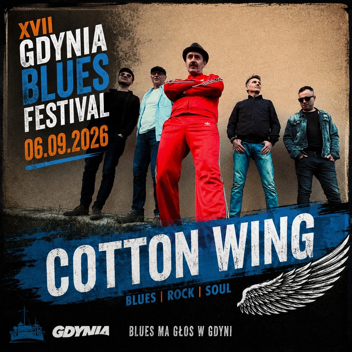 Grafika promocyjna wydarzenia Cotton Wing XVII Gdynia Blues Festival – koncert bluesowy