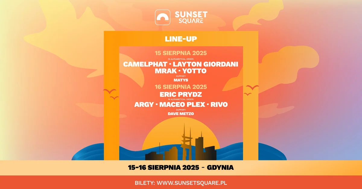 Grafika promocyjna wydarzenia Festiwal muzyki elektronicznej nad morzem w Gdyni w sierpniu 2025
