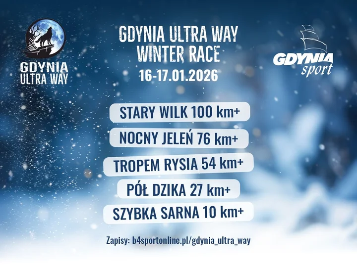 Grafika promocyjna wydarzenia GDYNIA ULTRA WAY - WINTER RACE 2026: zimowy trail nad morzem