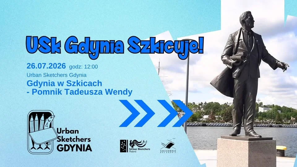 Grafika promocyjna wydarzenia Gdynia w szkicach – Pomnik Tadeusza Wendy: szkicowanie portu