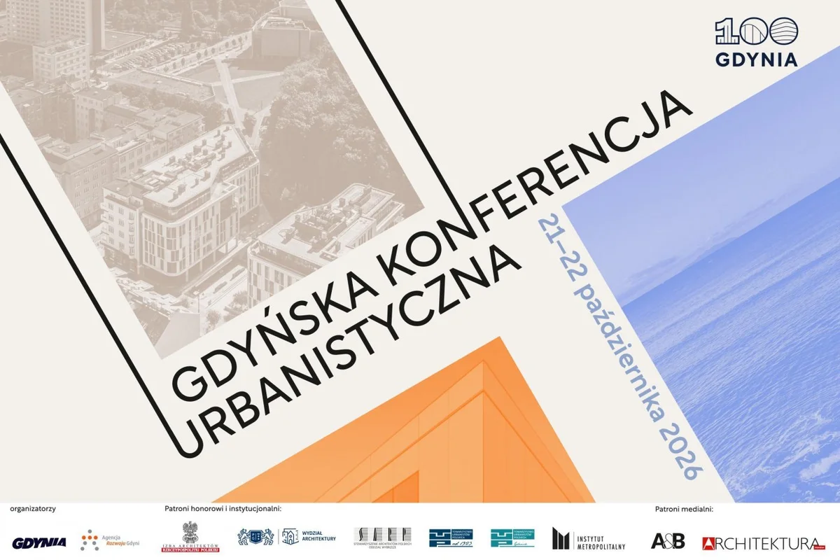 Grafika promocyjna wydarzenia Gdyńska Konferencja Urbanistyczna „Sto lat miasta z morza i marzeń”