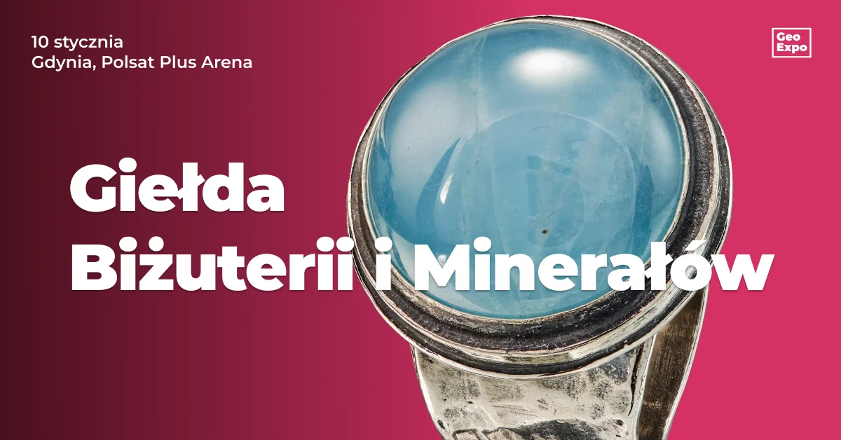 Grafika promocyjna wydarzenia GeoExpo Gdynia: minerały i biżuteria