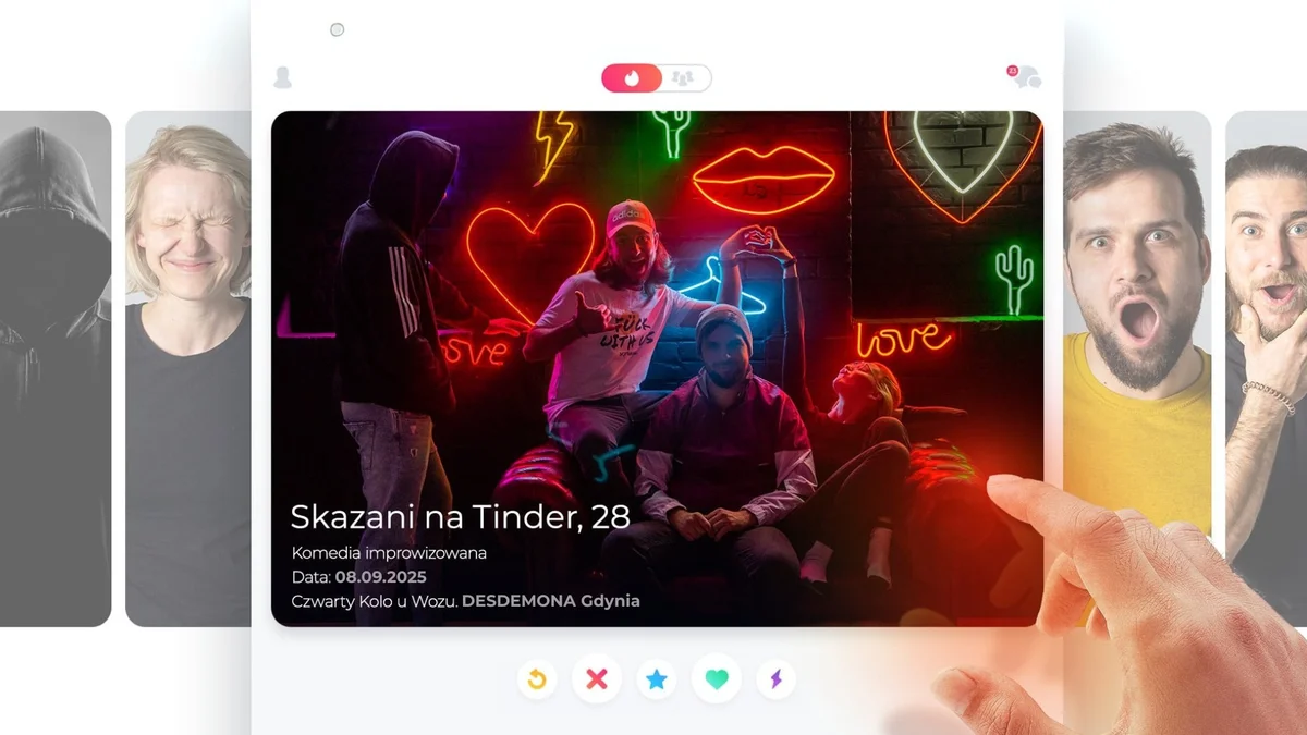 Grafika promocyjna wydarzenia Improwizowana komedia o randkach online w Gdyni