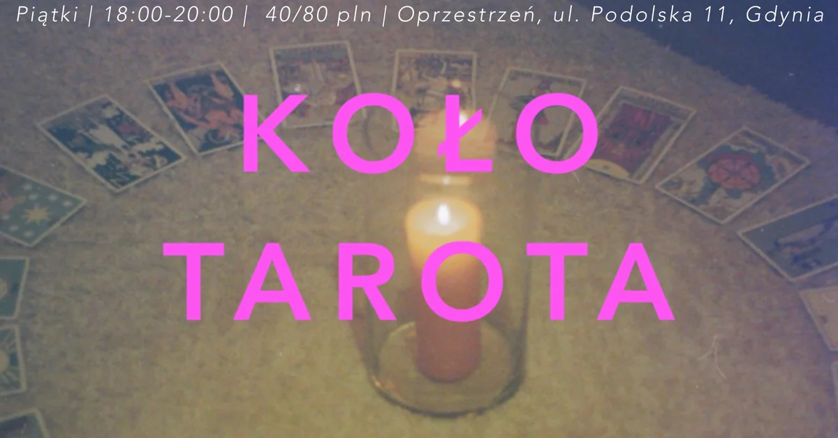 Grafika promocyjna wydarzenia Koło Tarota w Gdyni – cotygodniowe spotkania z talią