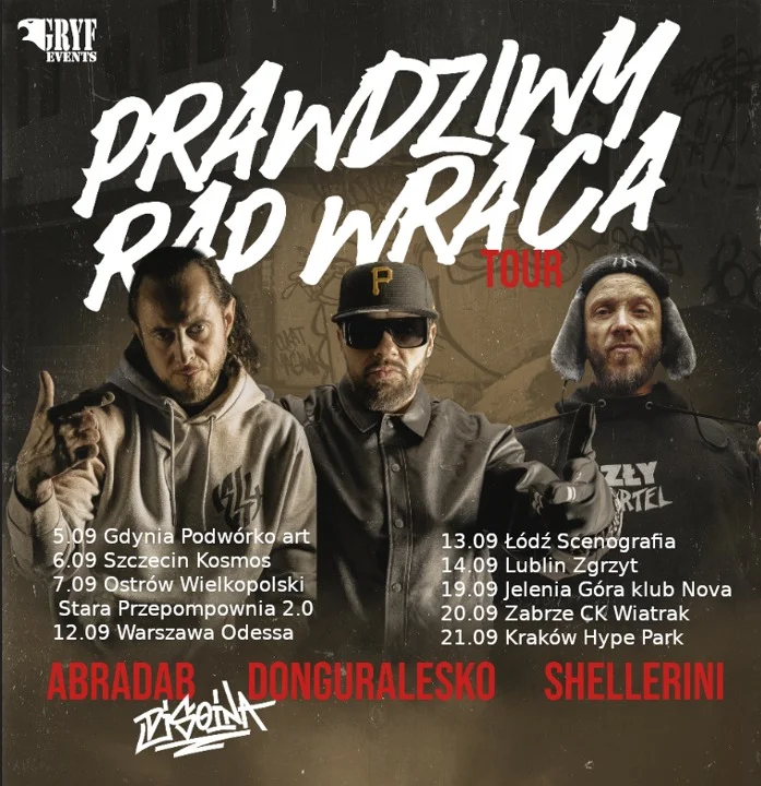 Grafika promocyjna wydarzenia Koncert trzech legend polskiego rapu w Gdyni