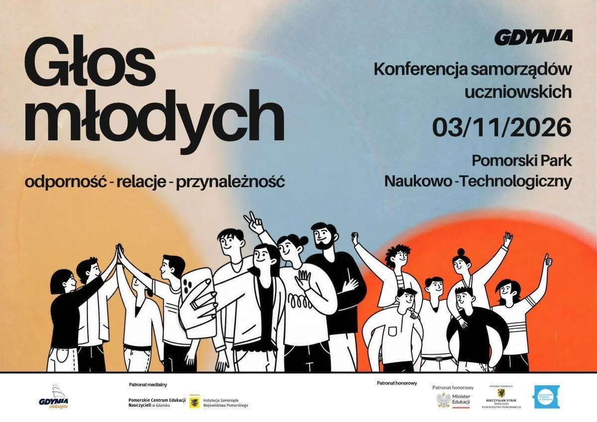 Grafika promocyjna wydarzenia Konferencja samorządów uczniowskich o odporności i relacjach w Gdyni