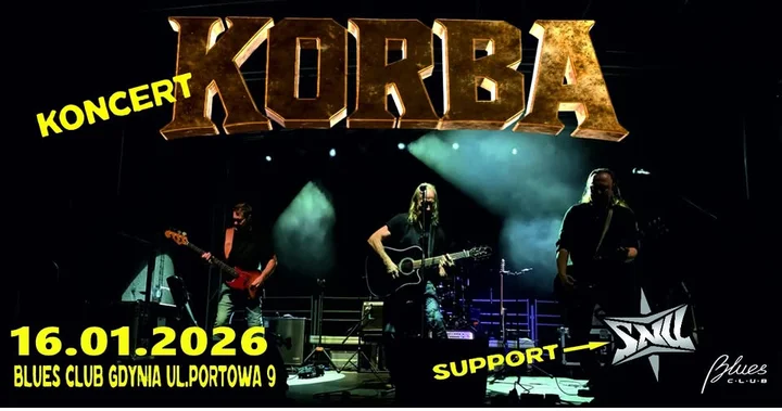 Grafika promocyjna wydarzenia KORBA w Blues Club Gdynia — koncert 16 stycznia 2026