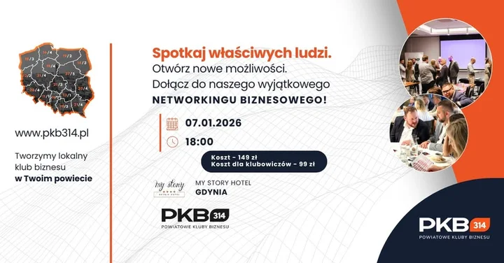 Grafika promocyjna wydarzenia PKB 314 Gdynia — spotkanie networkingowe dla lokalnych przedsiębiorców