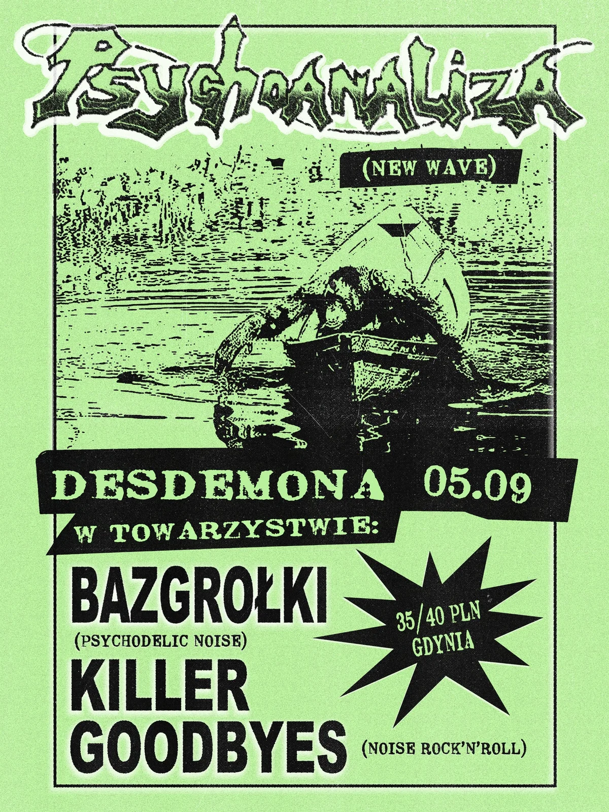 Grafika promocyjna wydarzenia Psychoanaliza, Killer Goodbyes i Bazgrołki w Gdyni