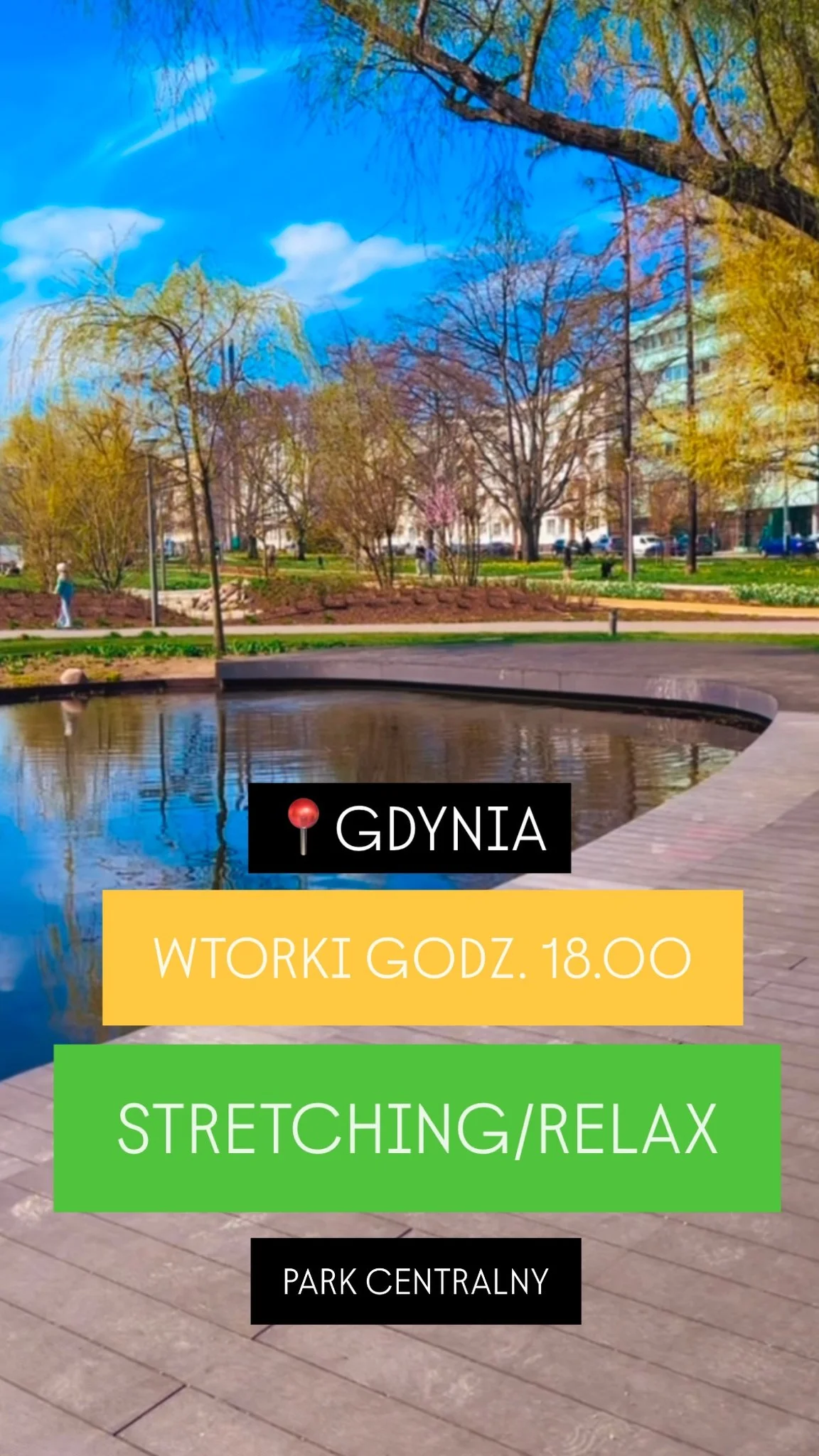 Grafika promocyjna wydarzenia Regularne zajęcia z rozciągania i relaksacji w Parku Centralnym w Gdyni