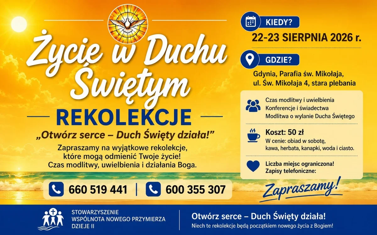 Grafika promocyjna wydarzenia Rekolekcje „Życie w Duchu Świętym” w Gdyni