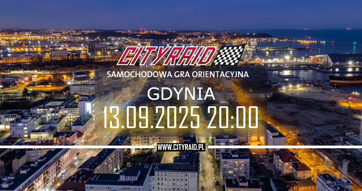 Grafika promocyjna wydarzenia Samochodowa gra na orientację CITYRAID w Gdyni