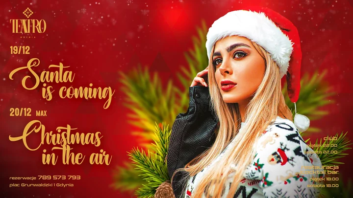 Grafika promocyjna wydarzenia Santa is coming • Christmas in the air — Teatro Gdynia (19–20 grudnia)