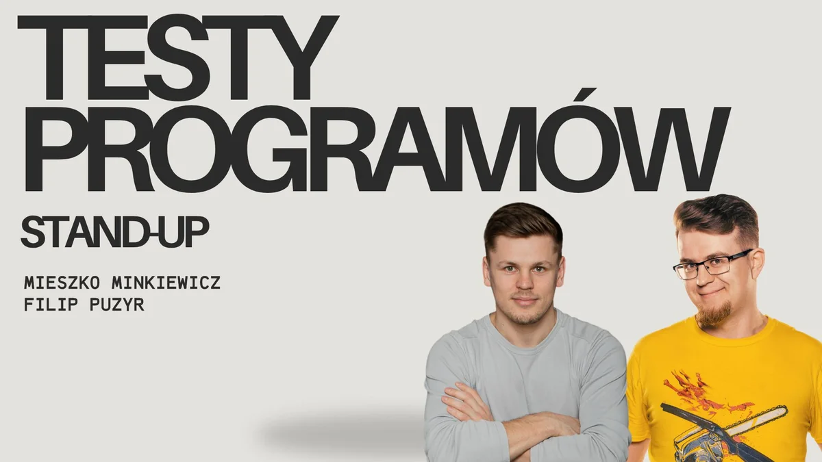 Grafika promocyjna wydarzenia Stand-up w Gdyni: testy nowych programów Minkiewicza i Puzyra
