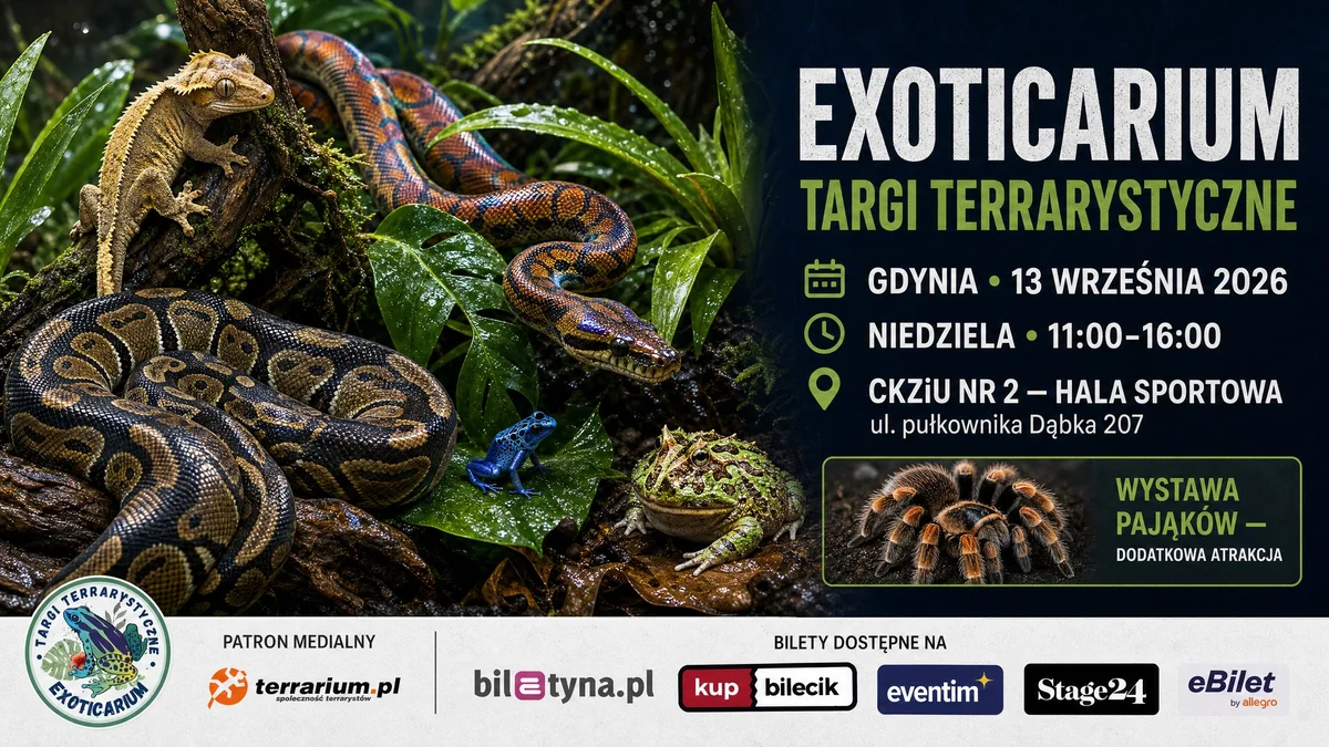 Grafika promocyjna wydarzenia Targi Terrarystyczne Exoticarium — Gdynia: egzotyczne spotkania