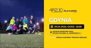 Grafika promocyjna wydarzenia 4FIZJO Runners Gdynia – otwarty trening biegowy w Gdyni