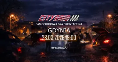 Grafika promocyjna wydarzenia CITYRAID Gdynia — samochodowa gra orientacyjna z nagrodami