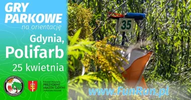 Grafika promocyjna wydarzenia FunRun Gry Parkowe na Orientację — Gdynia (Polifarb), 25 kwietnia