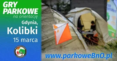 Grafika promocyjna wydarzenia Gry Parkowe na Orientację Gdynia, Kolibki — 15 marca 2026