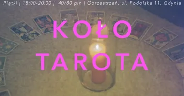 Grafika promocyjna wydarzenia Koło Tarota w Gdyni – cotygodniowe spotkania z talią