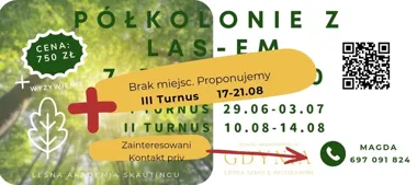 Grafika promocyjna wydarzenia Półkolonie z LAS-em 2026 w Gdyni – Baśniowy Las i słowiańska przygoda