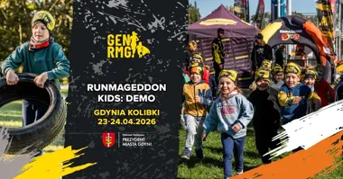 Grafika promocyjna wydarzenia Runmageddon Kids: Demo w Gdyni Kolibki 2026 – bezpłatna sportowa przygoda dla dzieci