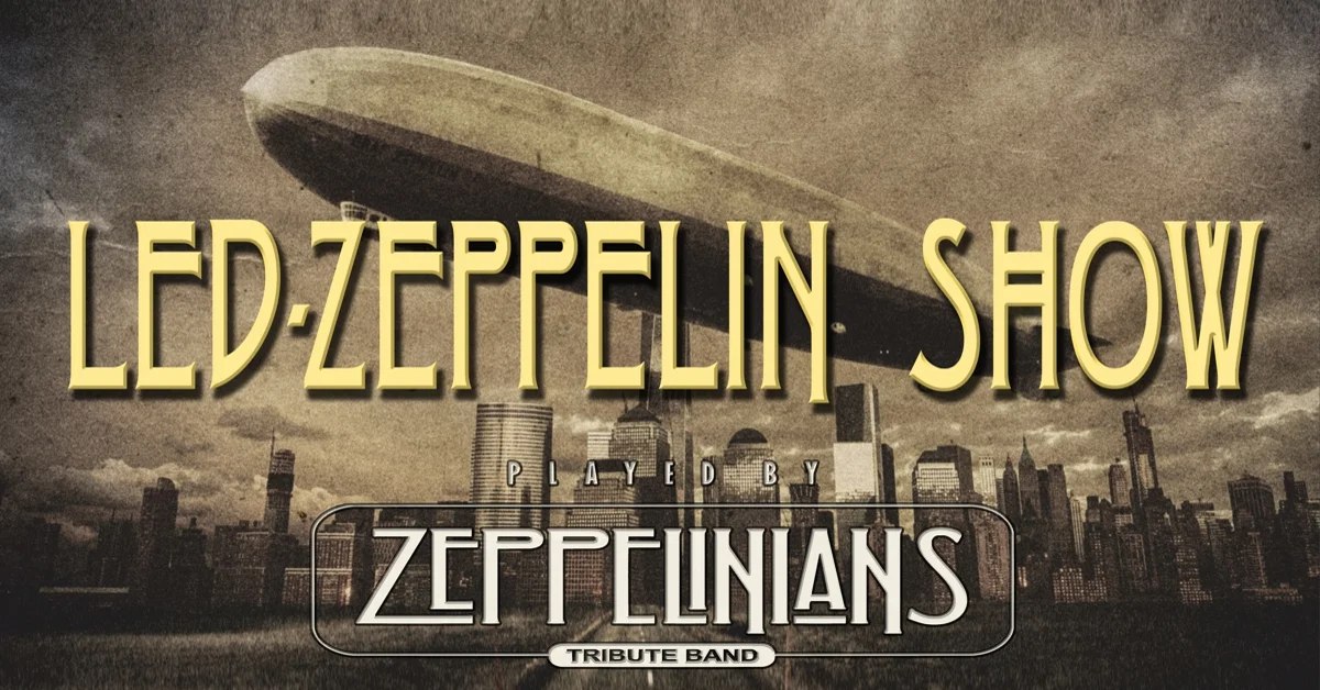 Grafika promocyjna wydarzenia Tribute band Zeppelinians prezentuje muzykę Led Zeppelin w Gdyni